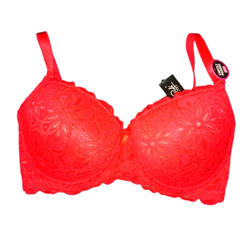 NWT 38D RED René Rofé BRA Lightly Padded Push Up - Beautiful TRUE Red Color ❤️